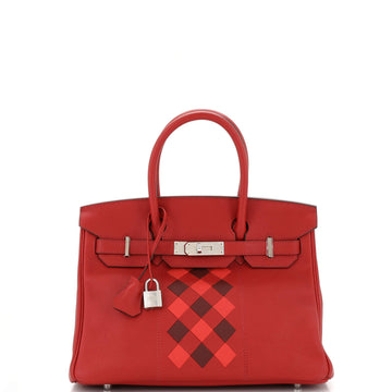 Hermes Birkin Handbag Tressage Red Swift and Palladium Hardware 30