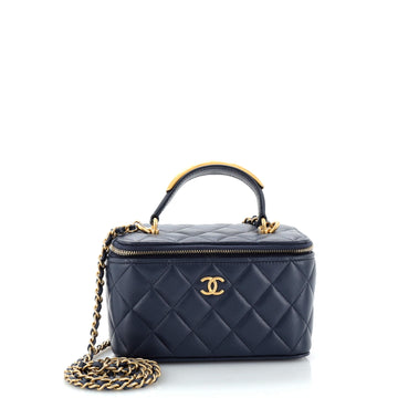 Chanel CC Top Handle Vanity Case with Chain Quilted Lambskin with Metal Small