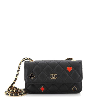 Chanel Coco Casino Flap Phone Holder with Chain Quilted Caviar