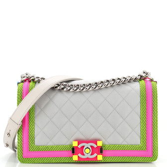 Chanel Fluo Boy Flap Bag Quilted Canvas Old Medium