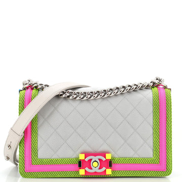 Chanel Fluo Boy Flap Bag Quilted Canvas Old Medium