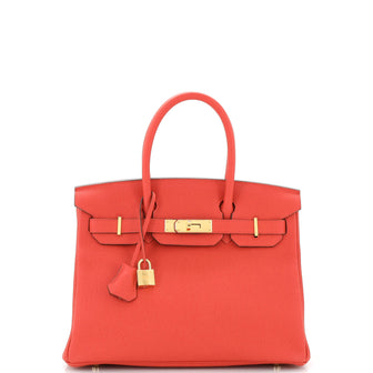 Hermes Birkin Handbag Red Togo with Gold Hardware 30
