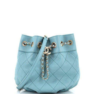 Chanel CC Chain Drawstring Bucket Bag Stitched Calfskin Small
