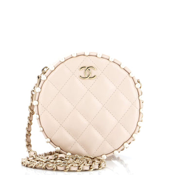 Chanel Round Clutch with Chain Quilted Calfskin with Pearl Detail