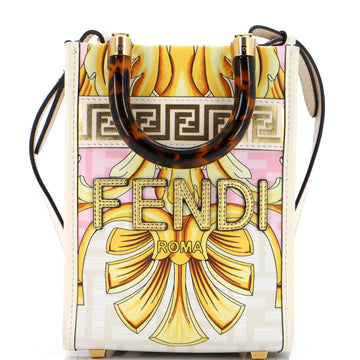 Fendi x Versace Fendace Convertible Sunshine Shopper Tote Printed Laminated Leather Mini