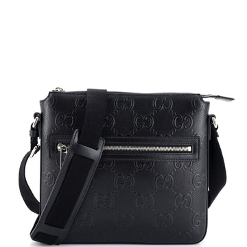 Gucci Front Zip Messenger GG Embossed Perforated Leather Small