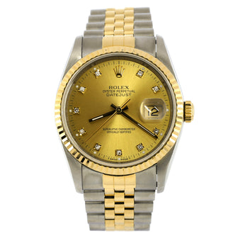 Rolex Oyster Perpetual Datejust Automatic Watch Stainless Steel and Yellow Gold with Diamond Markers 36
