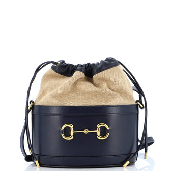 Gucci Horsebit 1955 Bucket Crossbody Bag Leather and Canvas Small