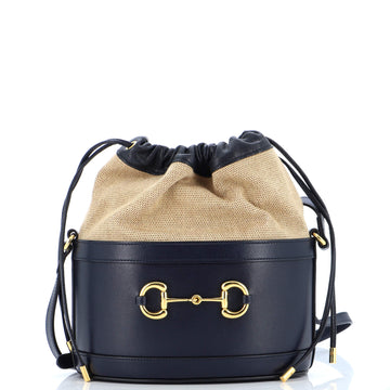 Gucci Horsebit 1955 Bucket Crossbody Bag Leather and Canvas Small