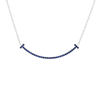 Tiffany & Co. T Smile Pendant Necklace 18K White Gold with Blue Sapphires Small