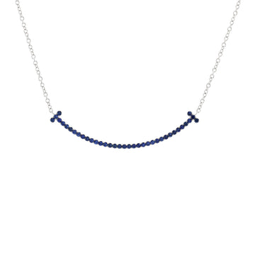 Tiffany & Co. T Smile Pendant Necklace 18K White Gold with Blue Sapphires Small