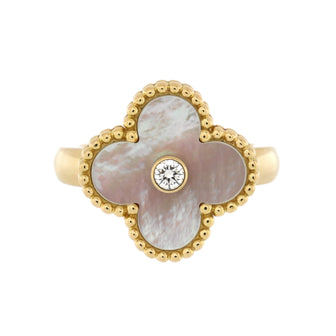 Van Cleef & Arpels Vintage Alhambra Ring 18K Yellow Gold with Mother of Pearl and Diamond