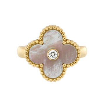 Van Cleef & Arpels Vintage Alhambra Ring 18K Yellow Gold with Mother of Pearl and Diamond