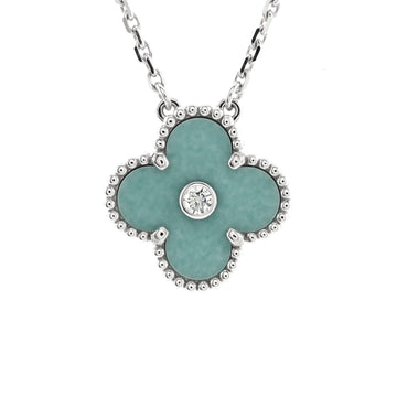 Van Cleef & Arpels Vintage Alhambra Pendant Necklace 18K White Gold and Green Celadon Sevres Porcelain with Diamond