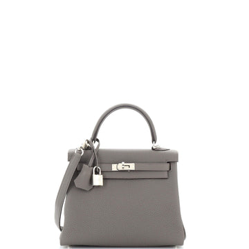 Hermes Kelly Handbag Grey Togo with Palladium Hardware 25