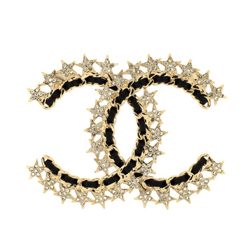 Chanel CC Star Chain Brooch Metal with Leather and Crystals