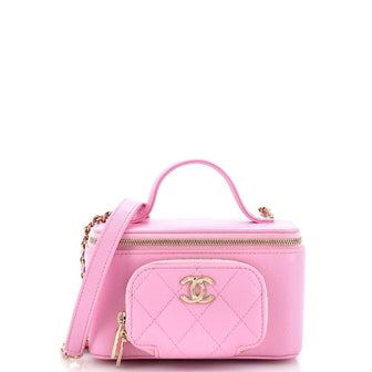 Chanel Business Affinity Top Handle Vanity Case with Chain Quilted Caviar Small