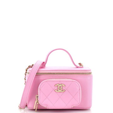 Chanel Business Affinity Top Handle Vanity Case with Chain Quilted Caviar Small
