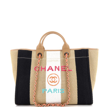 Chanel Deauville Tote Striped Viscose Canvas Medium
