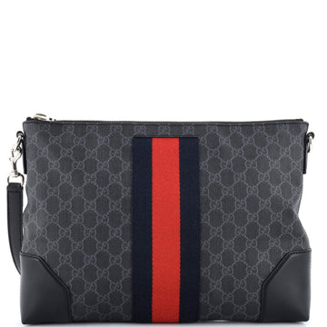Gucci Web Zip Flat Messenger GG Coated Canvas Medium