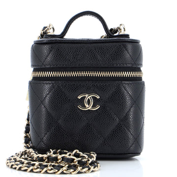 Chanel Handle with Care Vanity Case with Chain Quilted Caviar