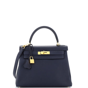 Hermes Kelly Handbag Blue Togo with Gold Hardware 28