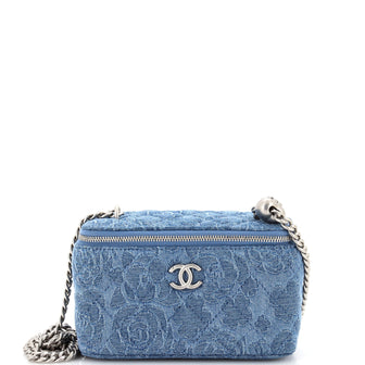 Chanel Sweet Heart Vanity Case with Chain Quilted Camellia Denim Small