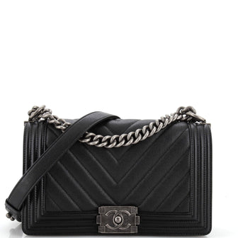 Chanel Boy Flap Bag Chevron Caviar Old Medium