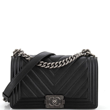 Chanel Boy Flap Bag Chevron Caviar Old Medium