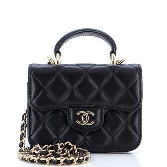 Chanel Top Handle Flap Coin Purse with Chain Quilted Lambskin