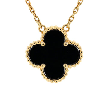 Van Cleef & Arpels Vintage Alhambra Pendant Necklace 18K Yellow Gold and Onyx
