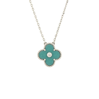 Van Cleef & Arpels Vintage Alhambra Pendant Necklace 18K White Gold and Green Celadon Sevres Porcelain with Diamond