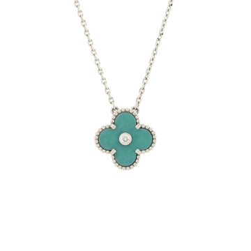 Van Cleef & Arpels Vintage Alhambra Pendant Necklace 18K White Gold and Green Celadon Sevres Porcelain with Diamond