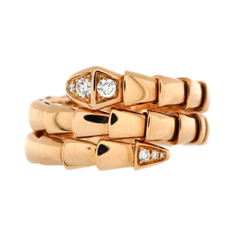 Bvlgari Serpenti Viper Two-Coil Ring 18K Rose Gold with Diamond
