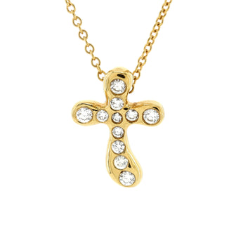 Tiffany & Co. Elsa Peretti Cross Pendant Necklace 18K Yellow Gold with Diamonds Large