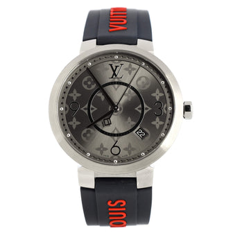 Louis Vuitton Tambour Slim Quartz Watch Stainless Steel and Monogram Rubber 39