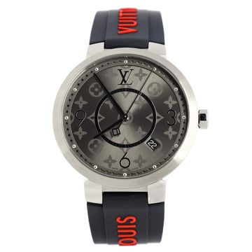 Louis Vuitton Tambour Slim Quartz Watch Stainless Steel and Monogram Rubber 39