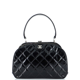 Chanel Vintage CC Frame Top Handle Bag Quilted Patent Small