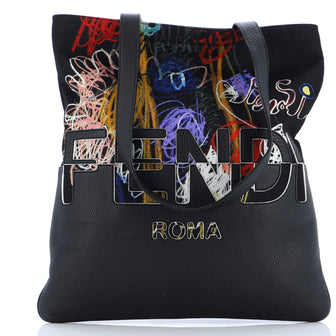 Fendi Logo Tote Printed Nylon and Leather Medium