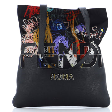 Fendi Logo Tote Printed Nylon and Leather Medium