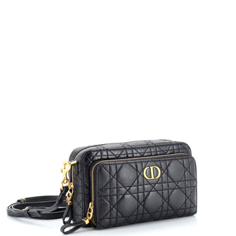 Christian Dior Caro Double Pouch Crossbody Bag Cannage Quilt Calfskin