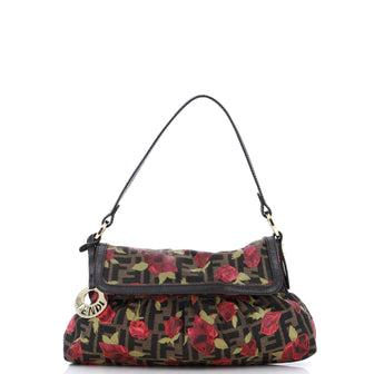 Fendi Chef Shoulder Bag Rose Print Zucca Canvas Medium
