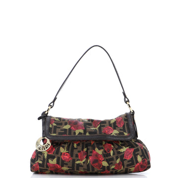 Fendi Chef Shoulder Bag Rose Print Zucca Canvas Medium