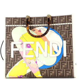 Fendi Antonio Lopez Sunshine Shopper Tote Zucca Coated Canvas with Printed Leather Inlay Medium