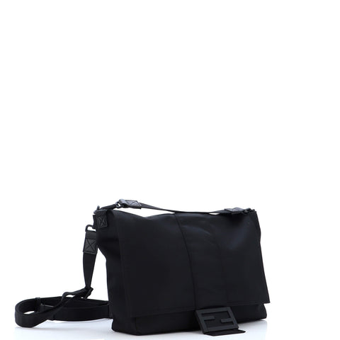 Fendi Baguette Flap Messenger Bag Nylon Large Black 2422058