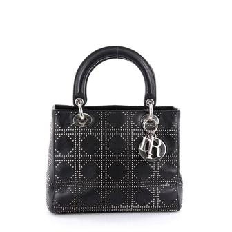 Christian Dior Lady Dior Handbag Cannage Studded Leather Medium Black 2422204