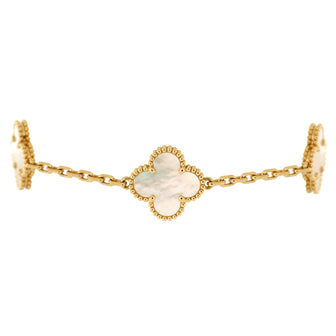 Van Cleef & Arpels Vintage Alhambra 5 Motifs Bracelet 18K Yellow Gold and Mother of Pearl