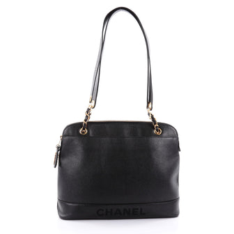 Chanel Vintage Logo Chain Tote Caviar Large Black