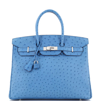 Hermes Birkin Handbag Blue Ostrich with Palladium Hardware 35
