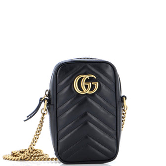 Gucci GG Marmont Vertical Phone Crossbody Bag Matelasse Leather Mini